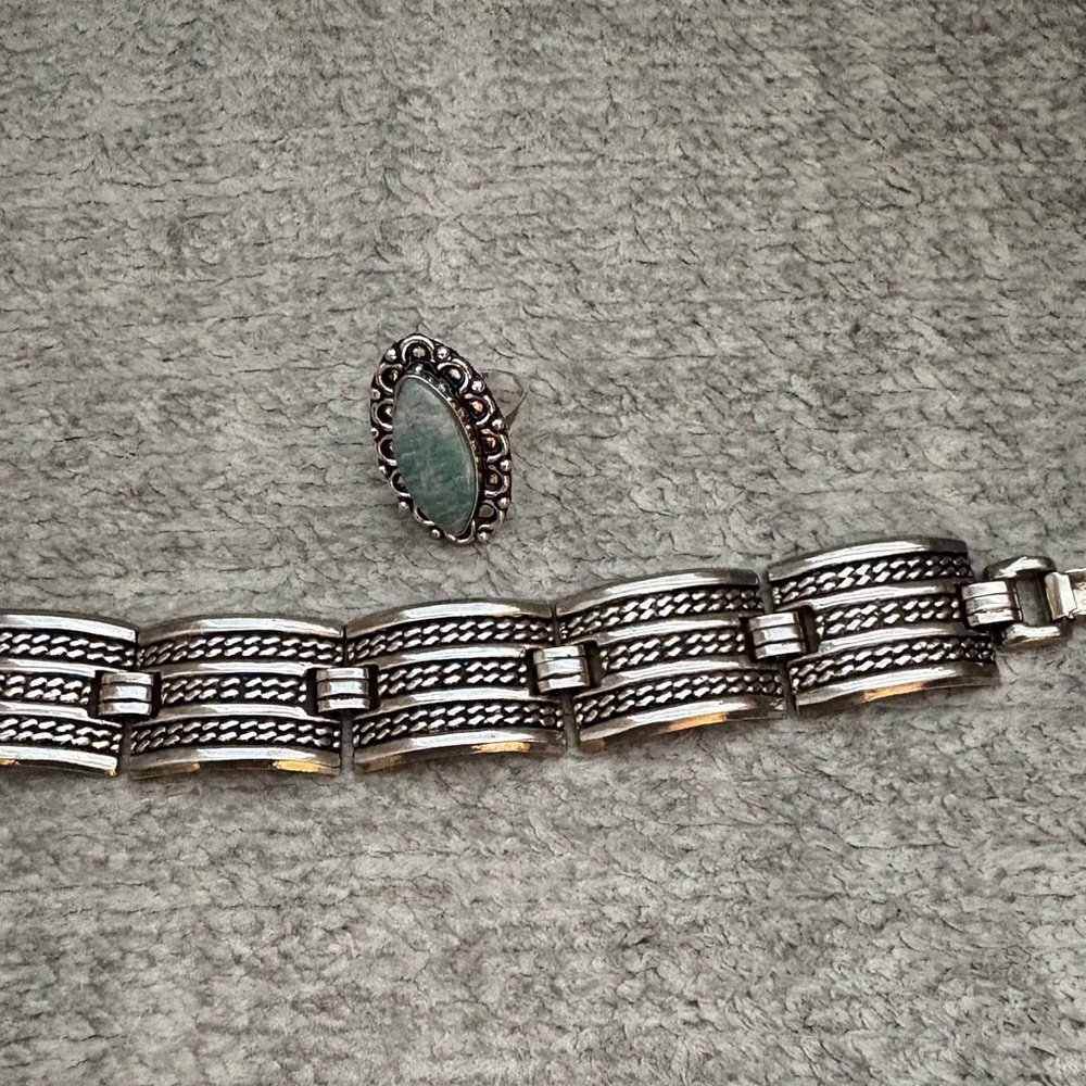 EUC silver tone bracelet and ring.